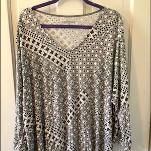 Black and white patterned blouse